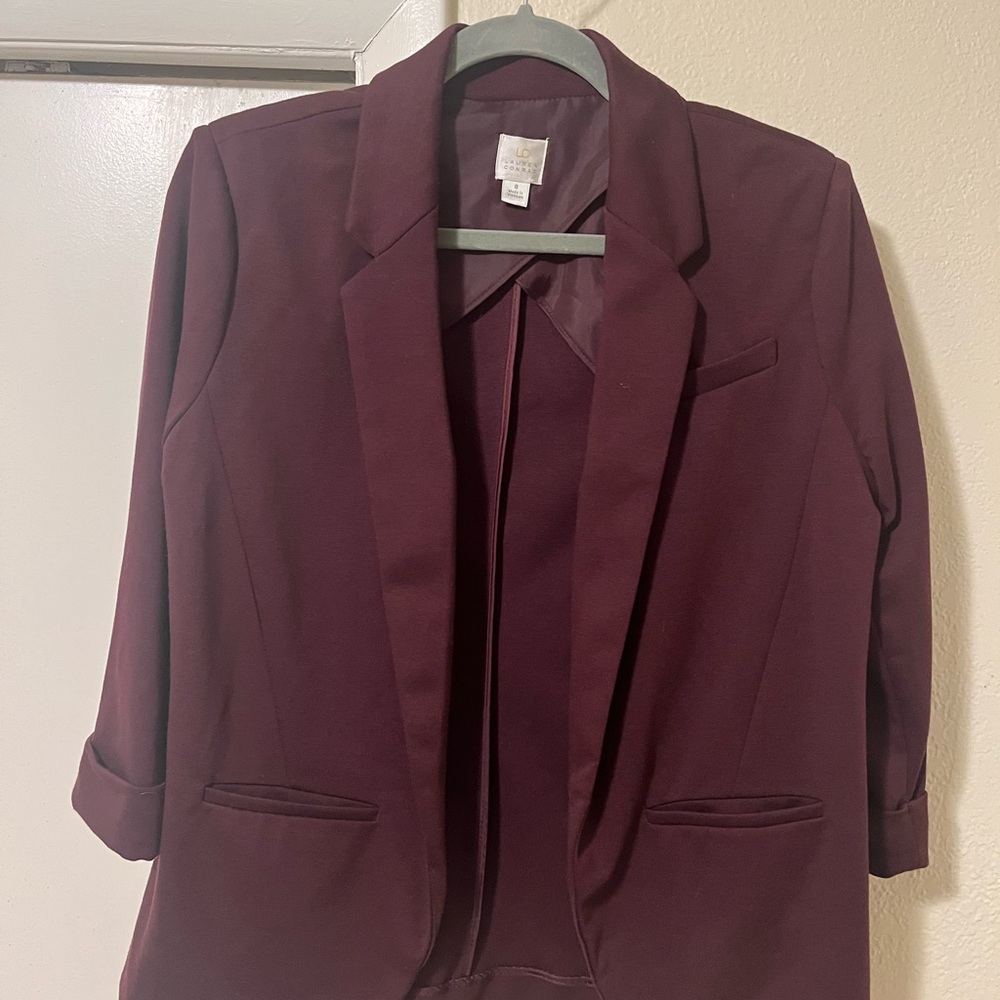 LC Lauren Conrad Red Blazer with Notched Lapels and Three-Quarter Sleeves